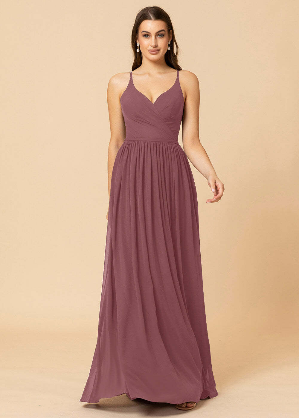 V-neck A-line Back Detail Chiffon Bridesmaid Dress