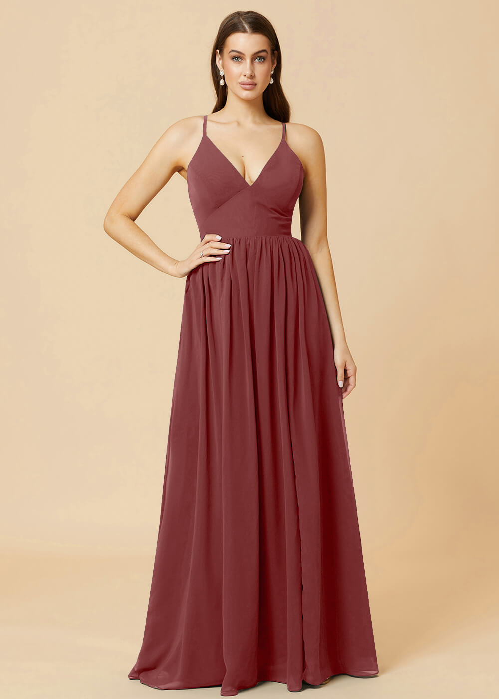 Deep V-neck Tie Back A-line Chiffon Bridesmaid Dress