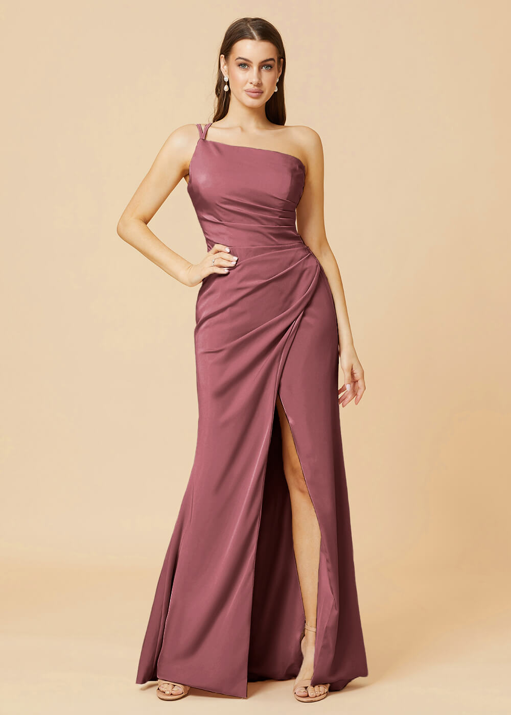 One Shoulder Satin Sheath Bridesmaid Dress