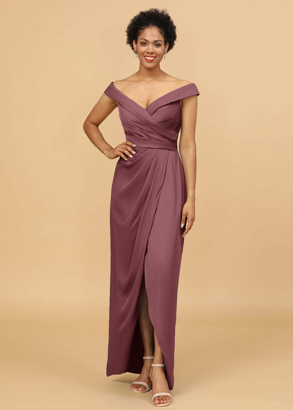 Sheath Tulip Off the Shoulder Maxi Bridesmaid Dress