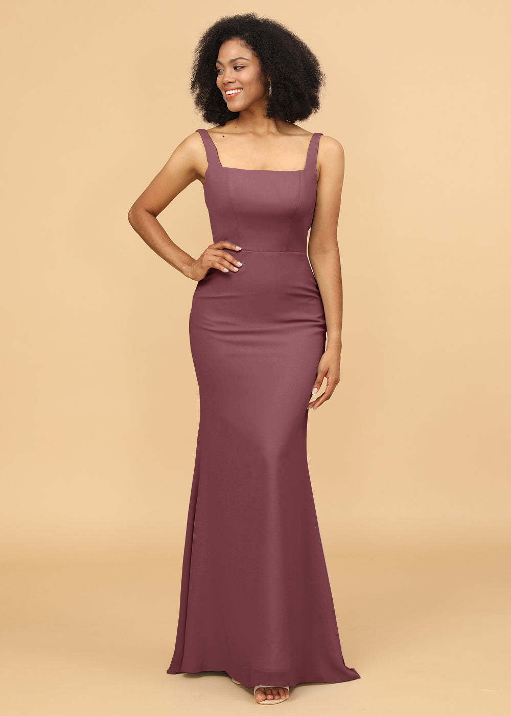 Sheath Square Neck Long Bridesmaid Dress