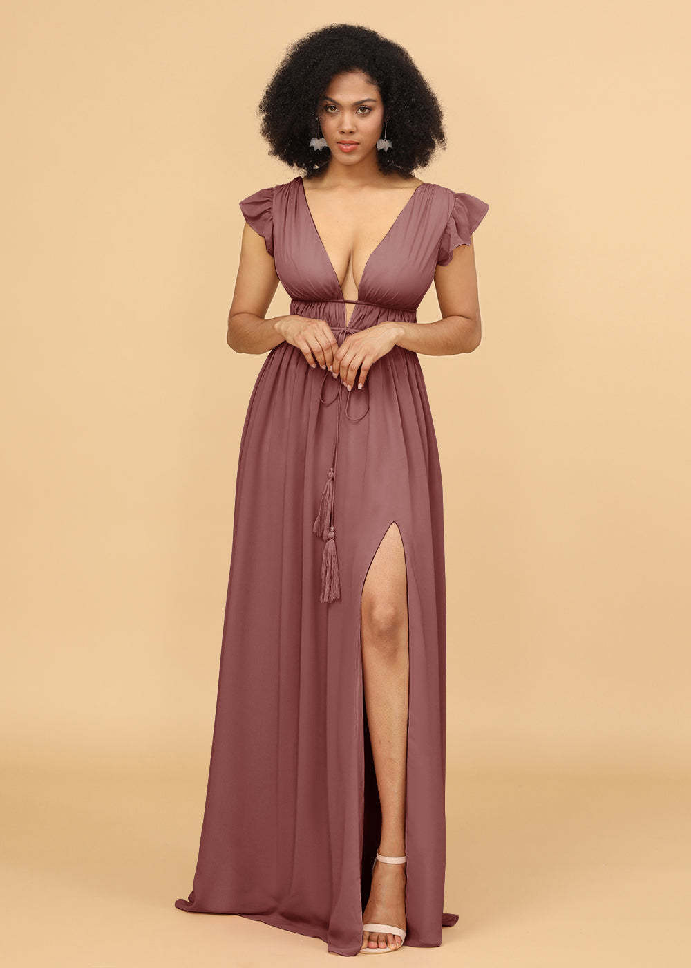 Long V-neck Bridesmaid Dress with Split