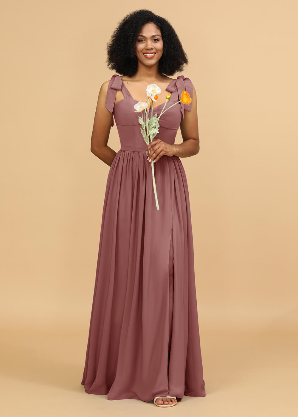 Long A-line Chiffon Strap Bridesmaid Dress