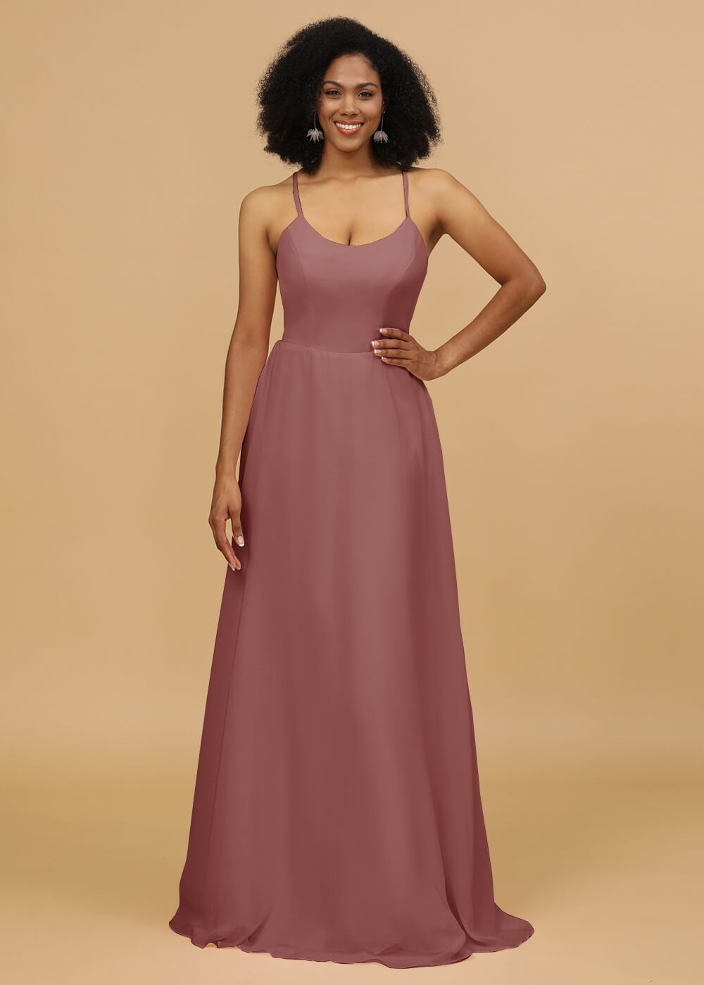 Scoop Neck Strap Chiffon Bridesmaid Dress