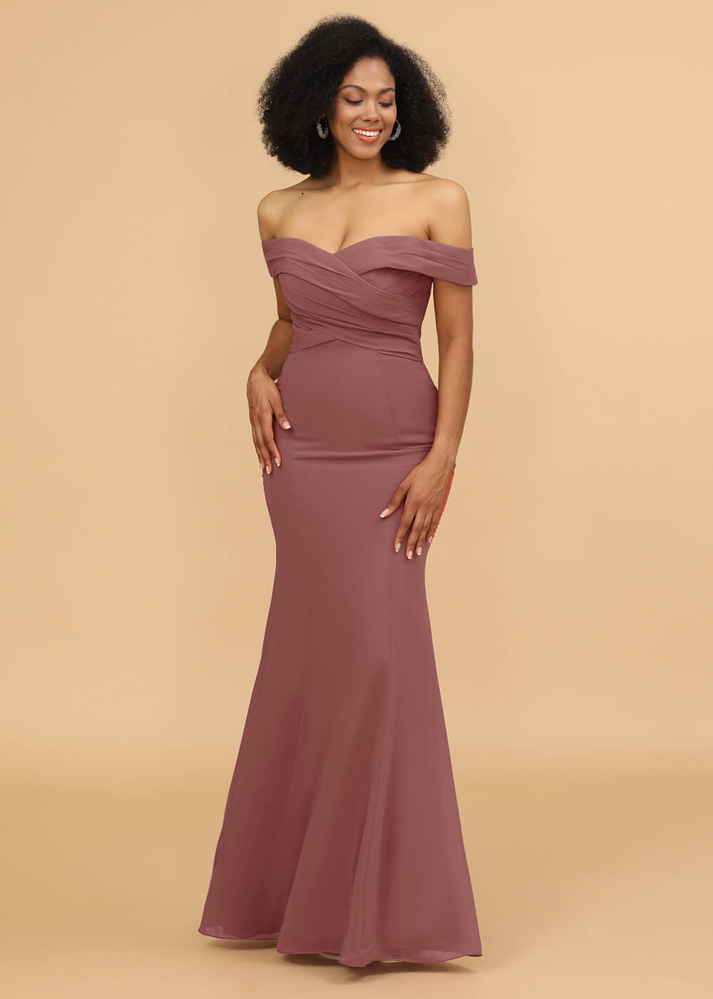 Off the Shoulder Trumpet Chiffon Bridesmaid Dress