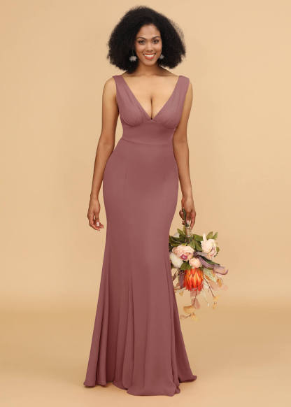 V-neck Trumpet Long Bridesmaid Dress