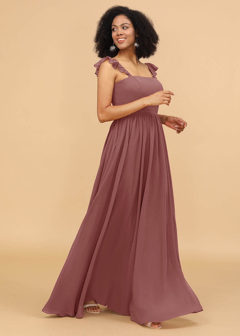 A-line Square Neck Straps Bridesmaid Dress