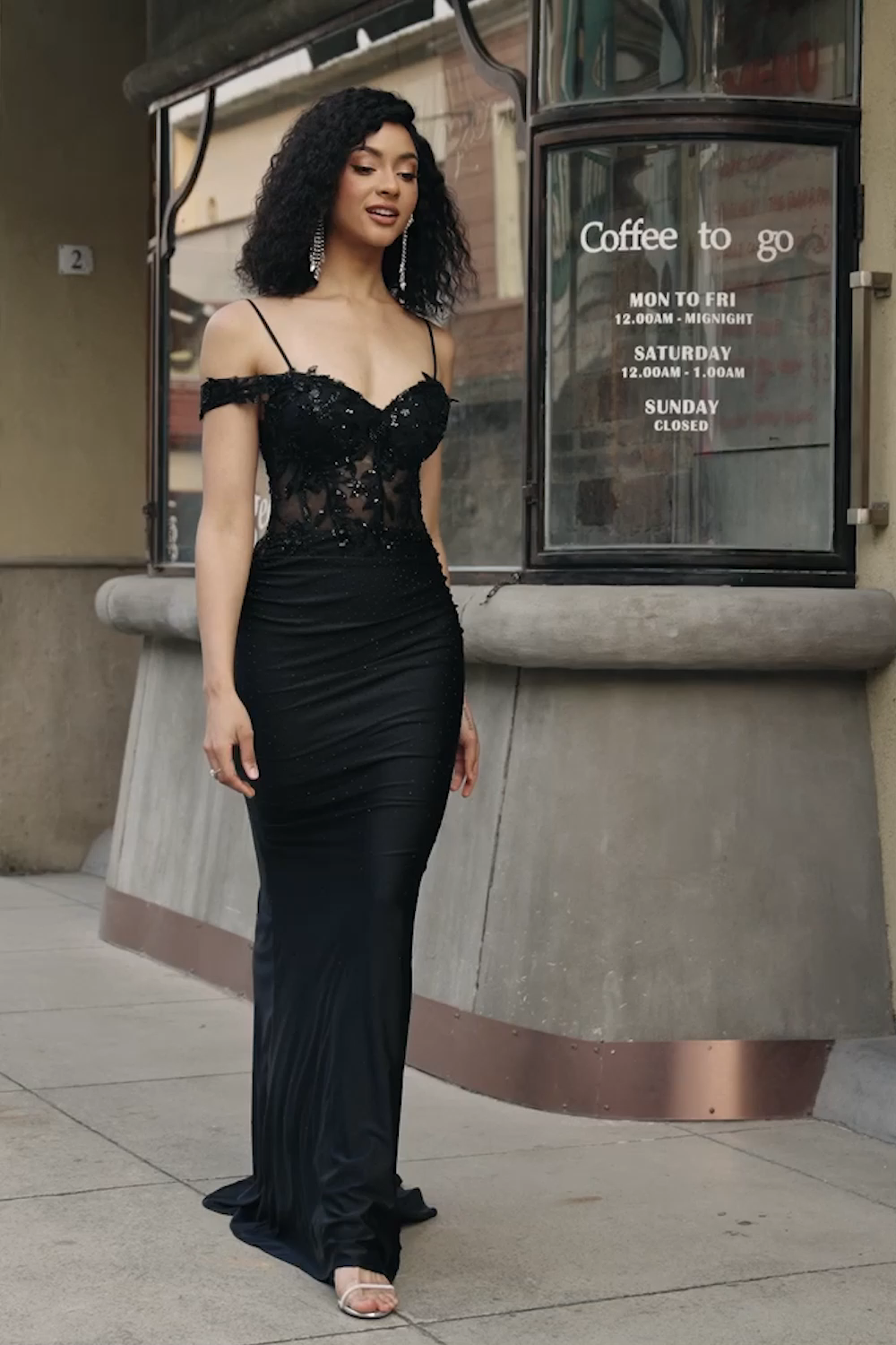 Off the Shoulder Black Sparkly Mermaid Prom Dress