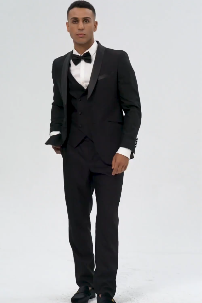 Black 3-Pieces Shawl Lapel Slim Fit Men's Suits