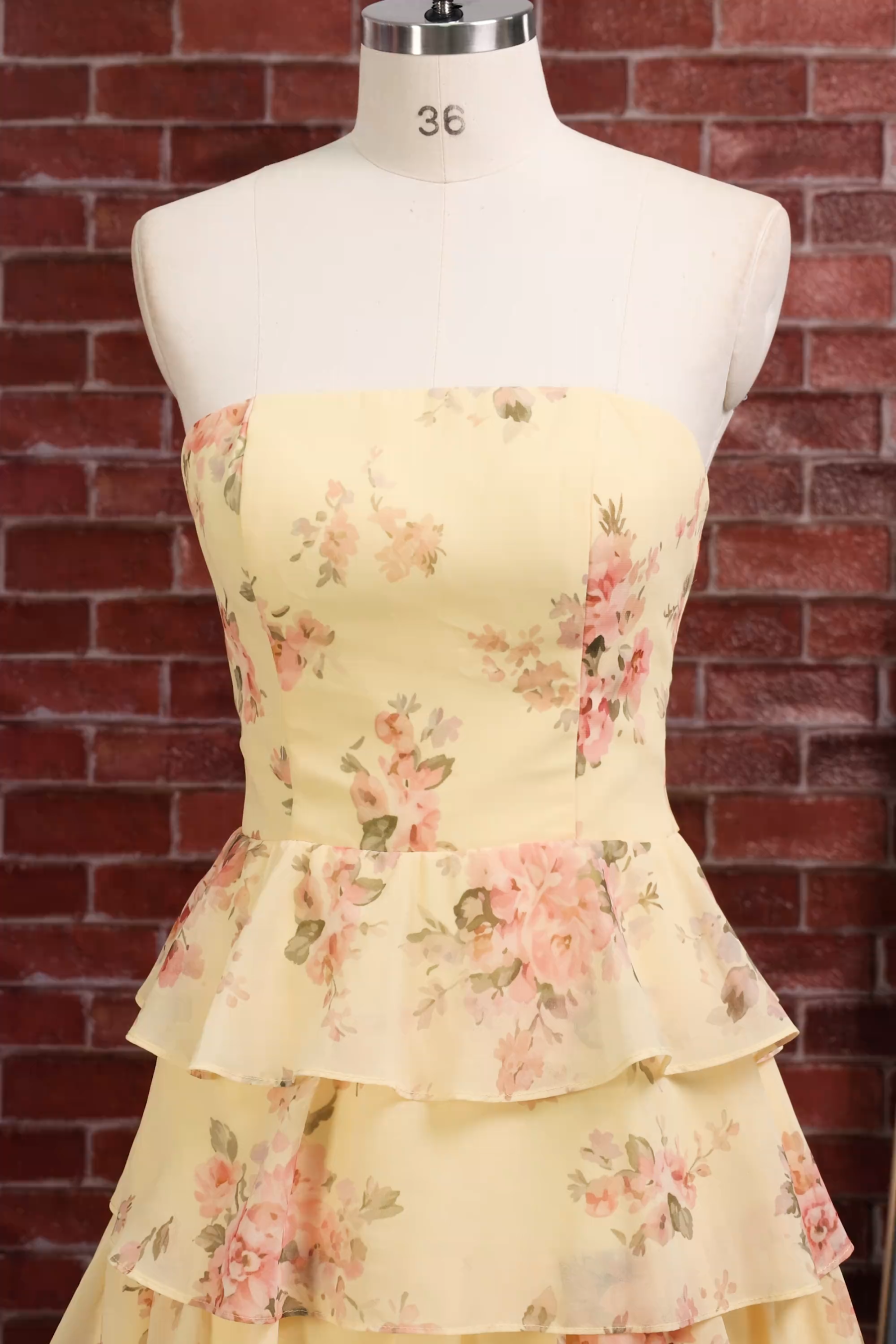 Yellow Ruffled Neck Scarf Floral Short Homecoming Dress