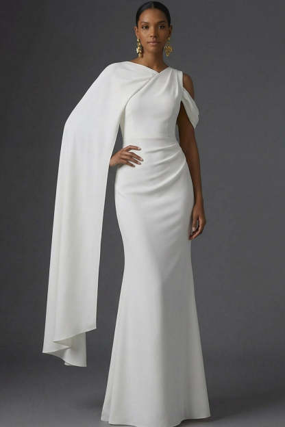 Dusty Sage Mermaid One Shoulder Long Wedding Guest Dress with Cape