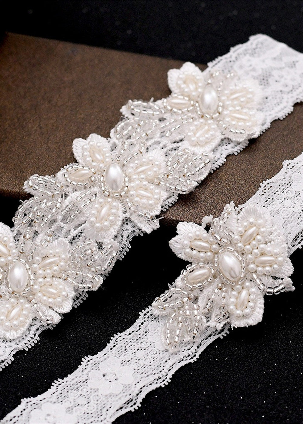 Beaded Flower Lace Garter Set