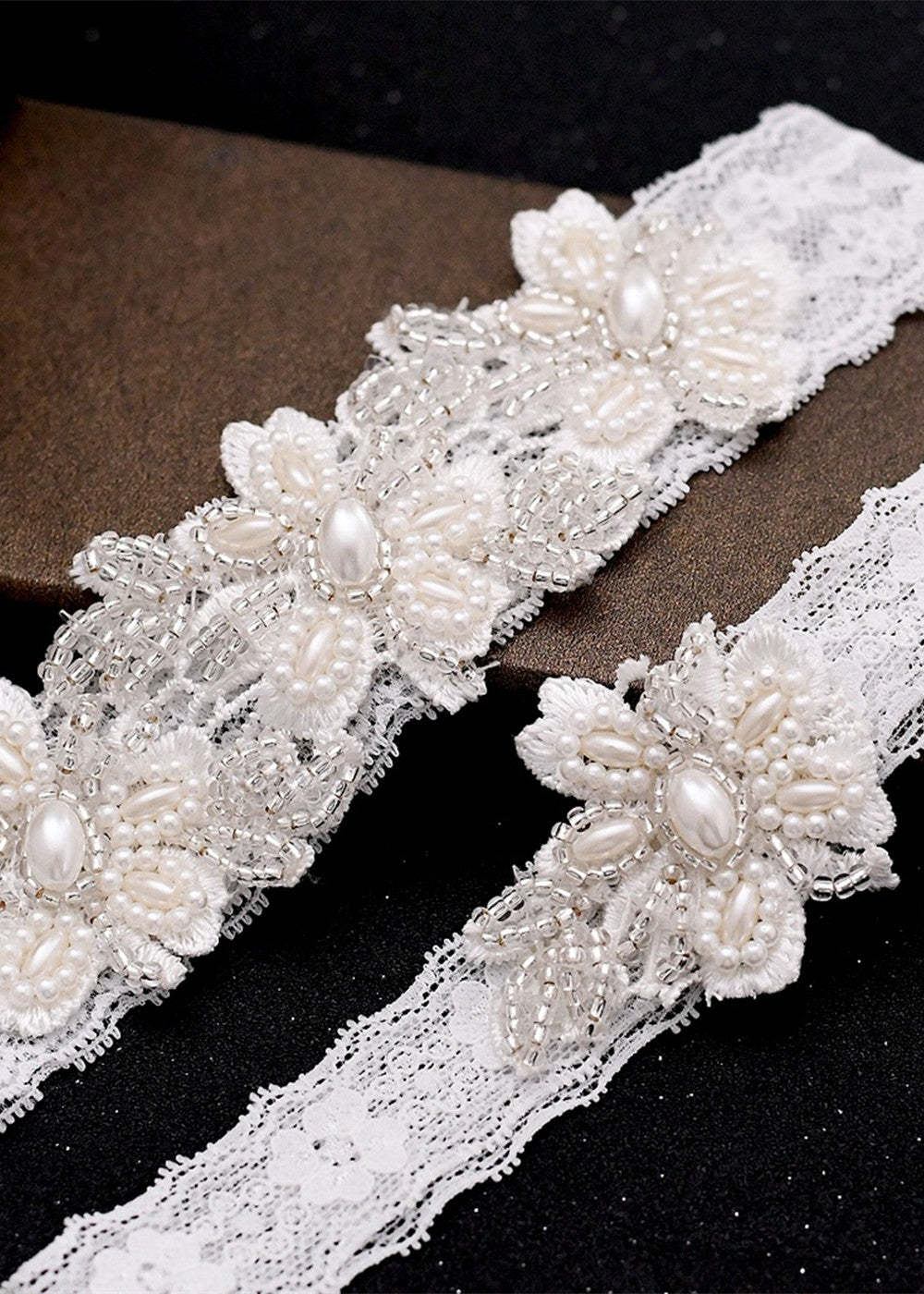 Beaded Flower Lace Garter Set