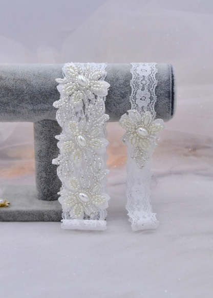 Beaded Flower Lace Garter Set