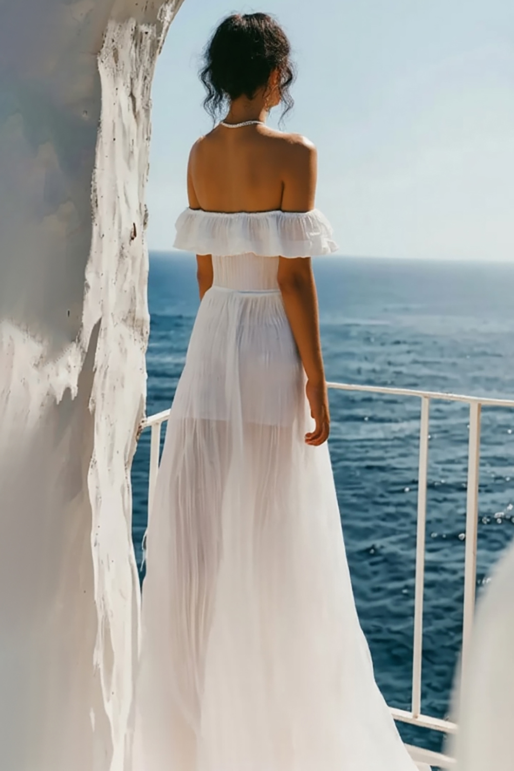 White Off The Shoulder A Line Floor Length Graduation Dress