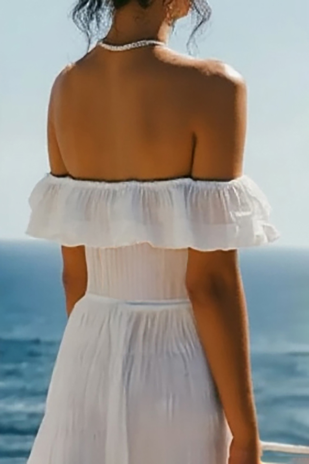 White Off The Shoulder A Line Floor Length Graduation Dress