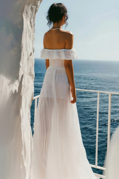 White Off The Shoulder A Line Floor Length Graduation Dress