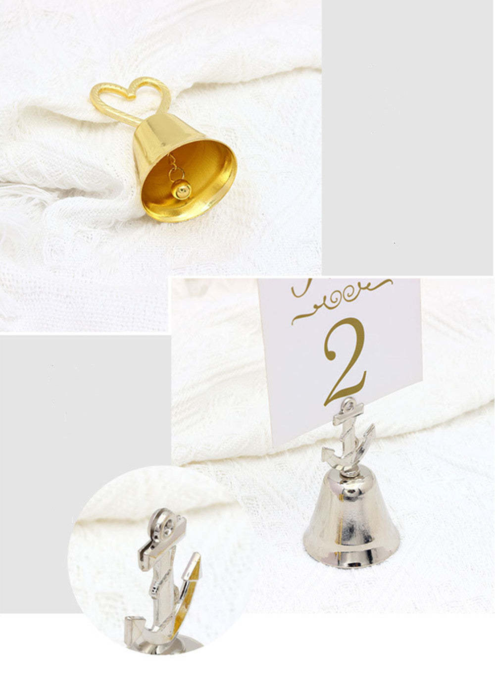 Cute Gold and Silver Bell Place Cards Holder (SET OF 5)