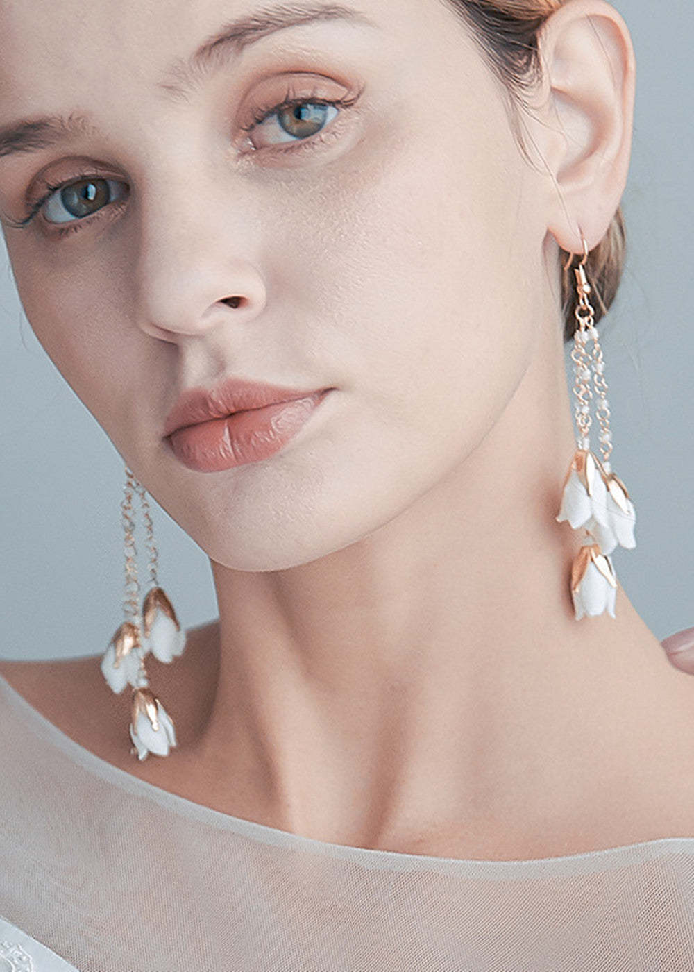 White Bell Flower Bridal Drop Earrings