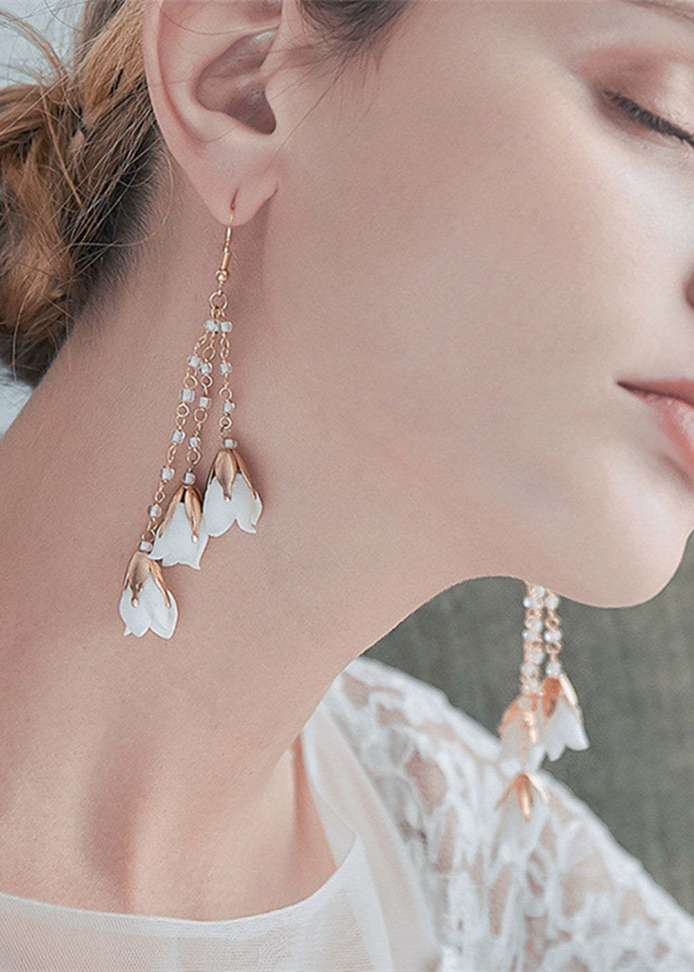 White Bell Flower Bridal Drop Earrings
