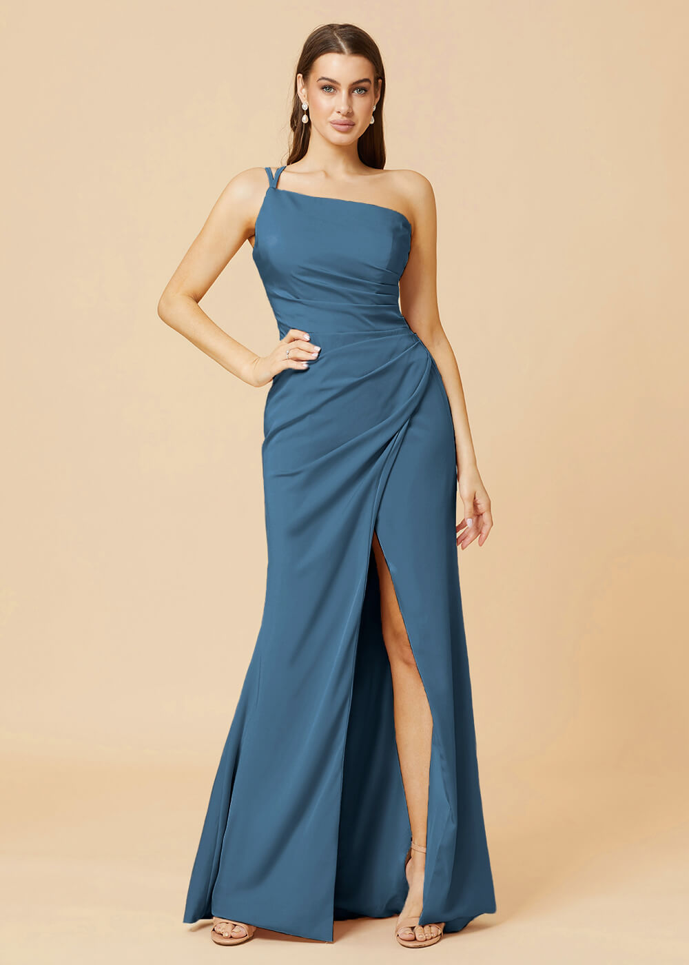 One Shoulder Satin Sheath Bridesmaid Dress