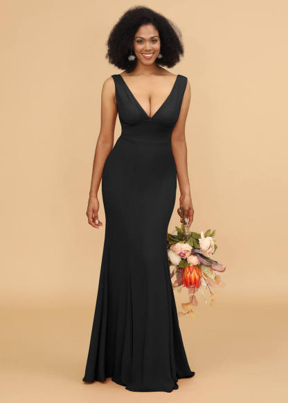 V-neck Trumpet Long Bridesmaid Dress