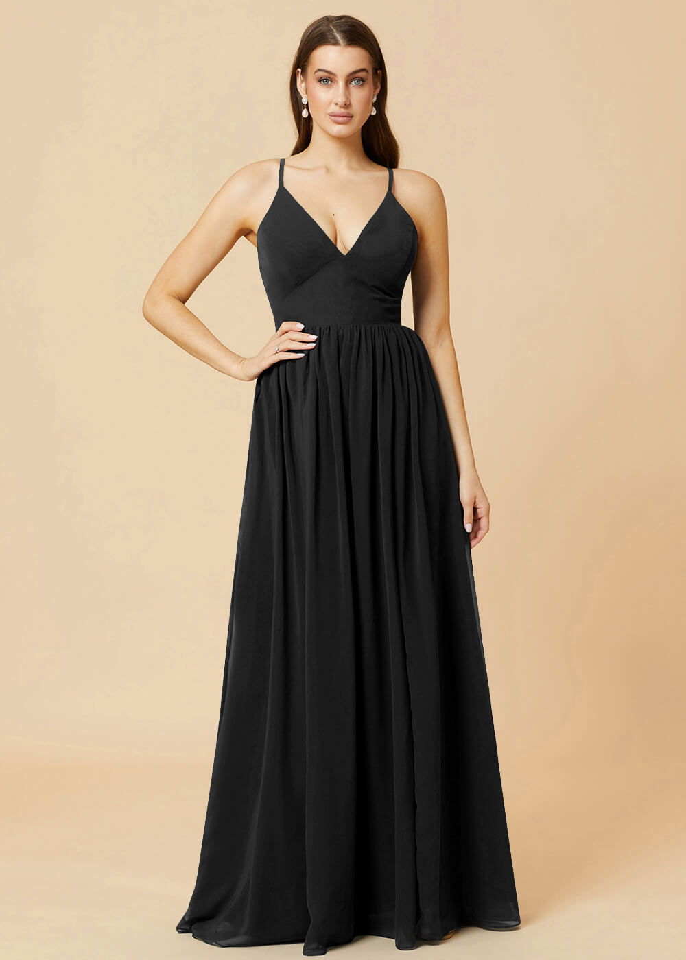 Deep V-neck Tie Back A-line Chiffon Bridesmaid Dress