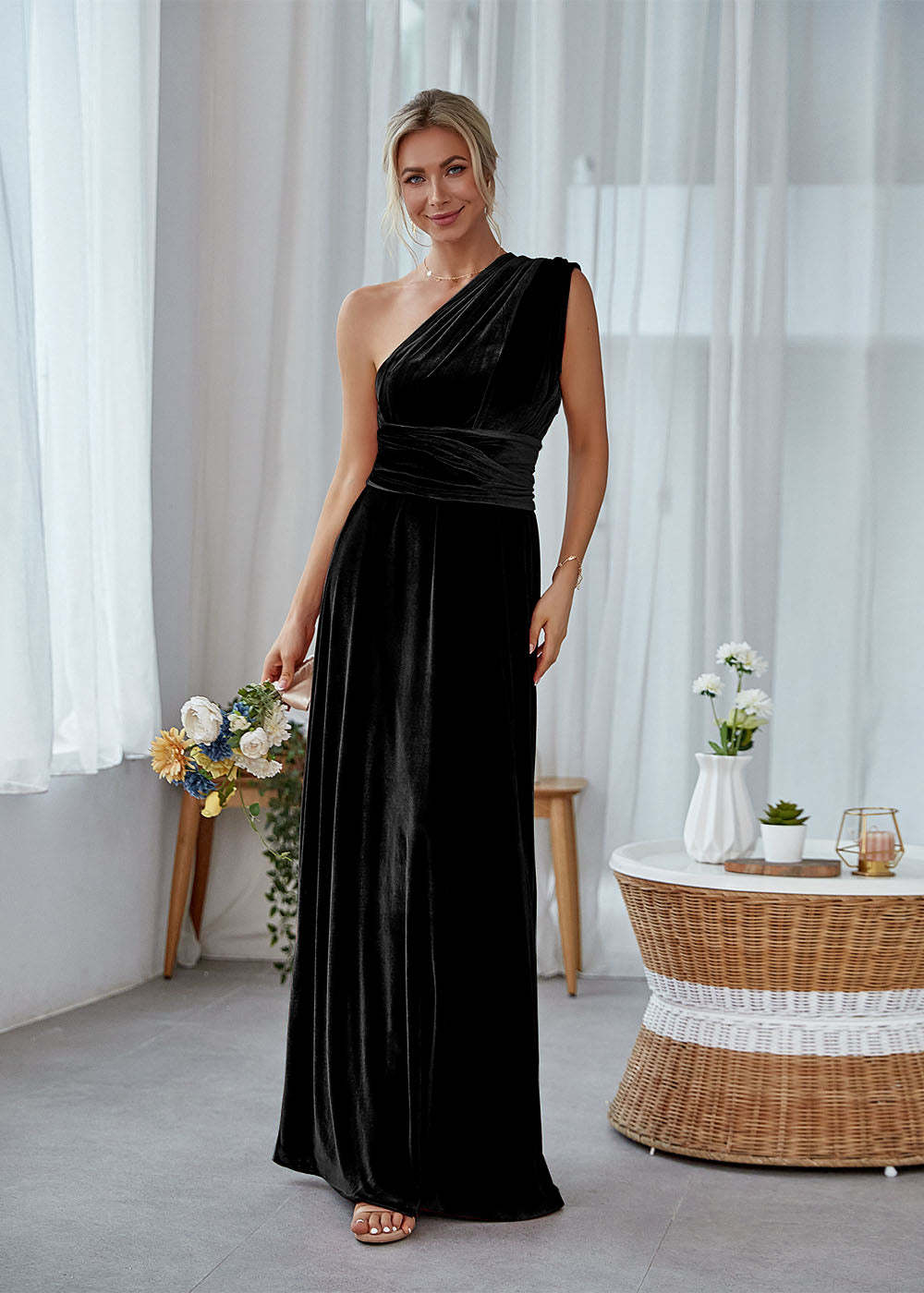 A-line Convertible Velvet Bridesmaid Dress