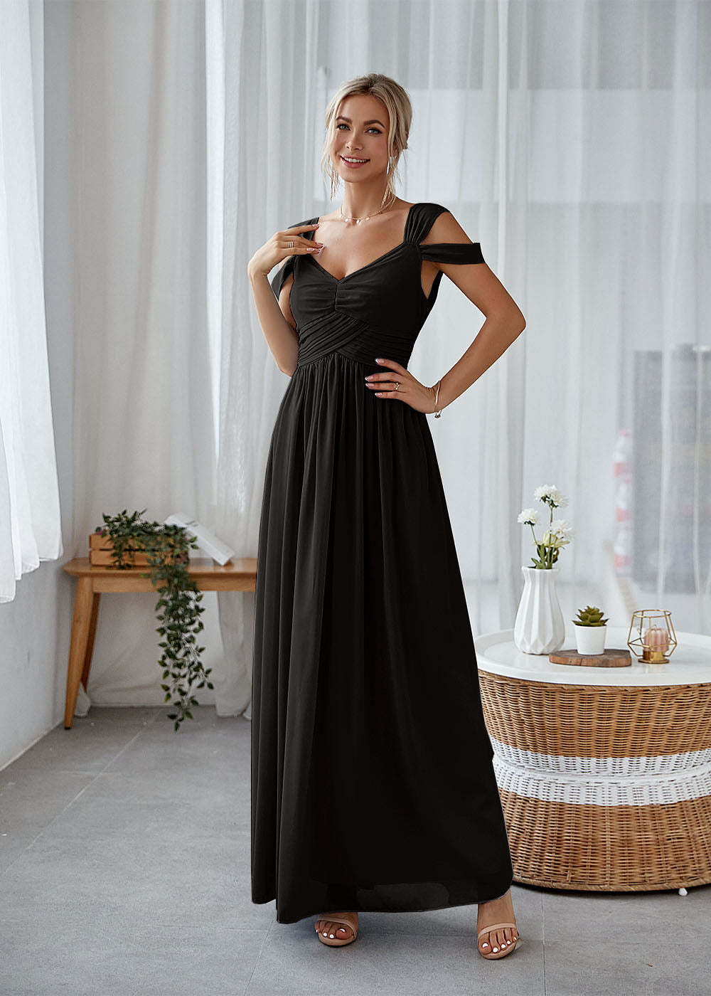 A-line Straps Maxi Dress