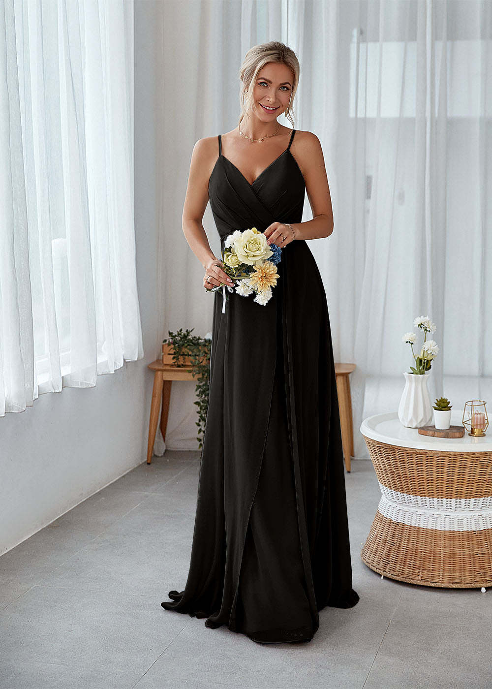 A-line Sleeveless Long Chiffon Bridesmaid Dress