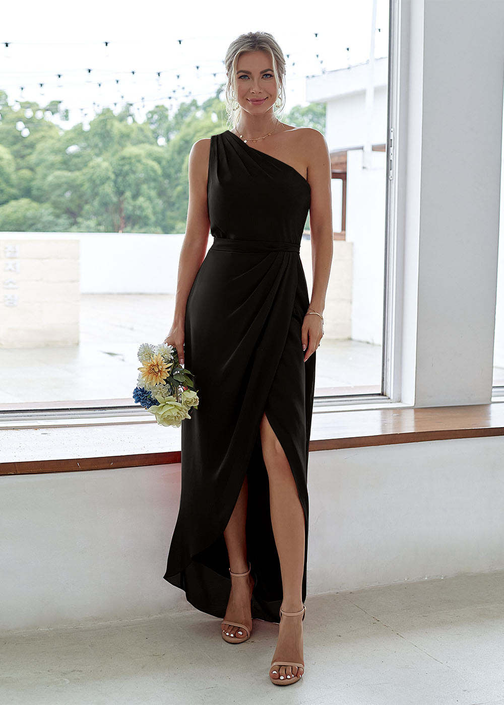 One-Shoulder Long Asymmetrical Bridesmaid Dress