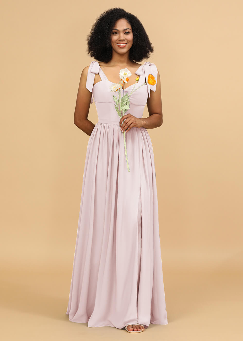 Long A-line Chiffon Strap Bridesmaid Dress