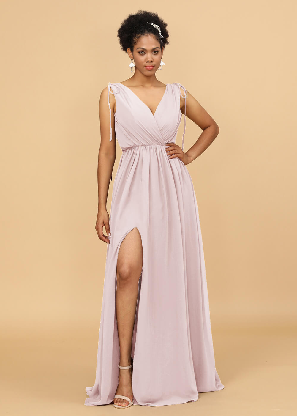 Long A-line V-neck Bridesmaid Dress with Slit