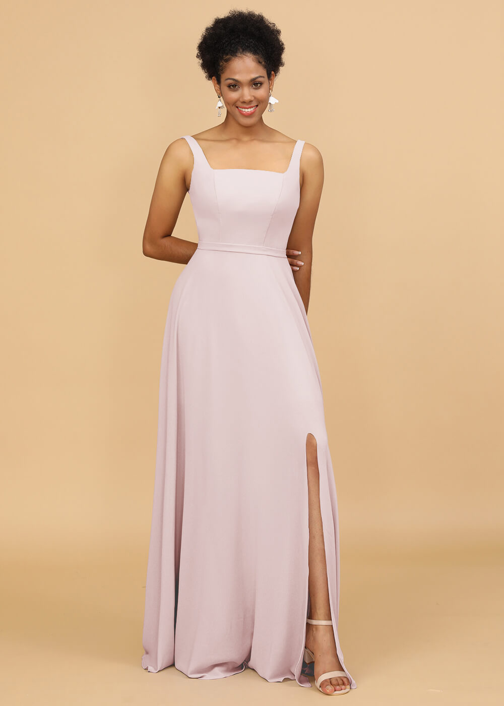 Square Neck A-line Chiffon Bridesmaid Dress