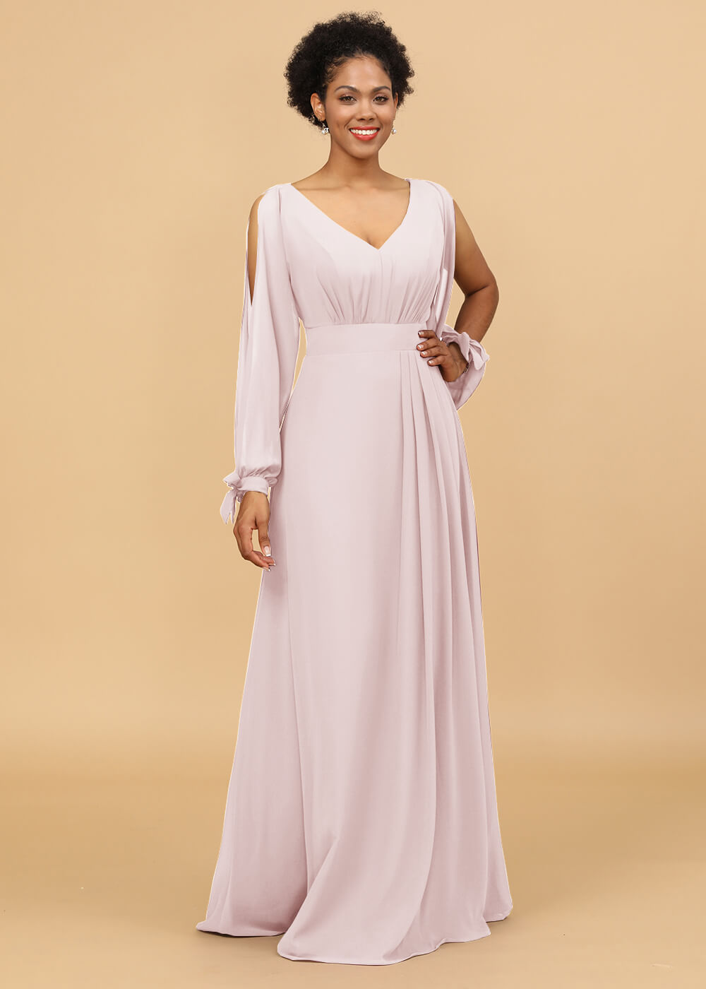 Long Sleeves A-line Chiffon Bridesmaid Dress