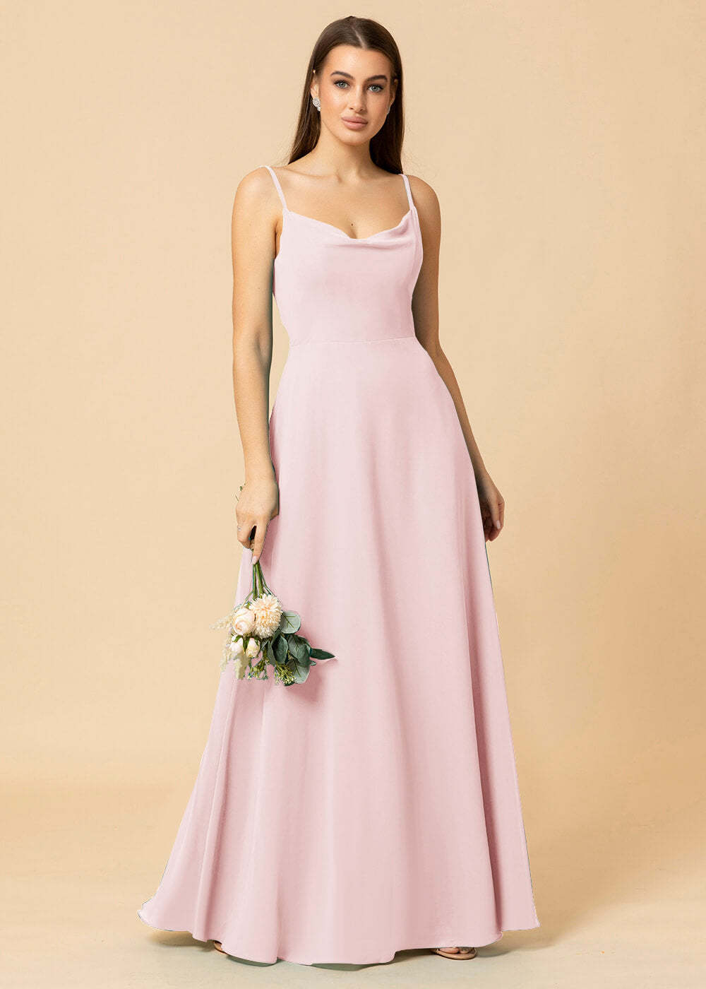 Cowl Neck Strap Chiffon Maxi Bridesmaid Dress