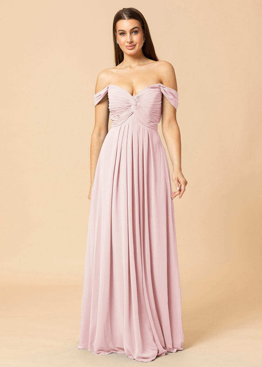 Off the Shoulder Chiffon Maxi Bridesmaid Dress