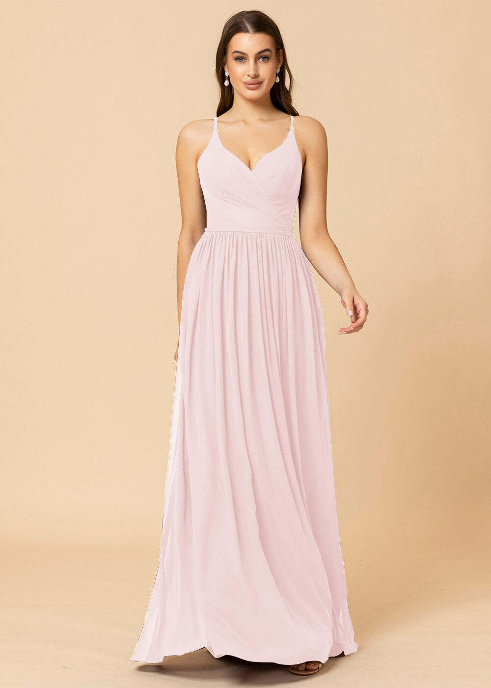 V-neck A-line Back Detail Chiffon Bridesmaid Dress
