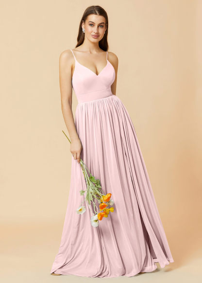 V-neck Spaghetti Strap Open Back Chiffon Bridesmaid Dress