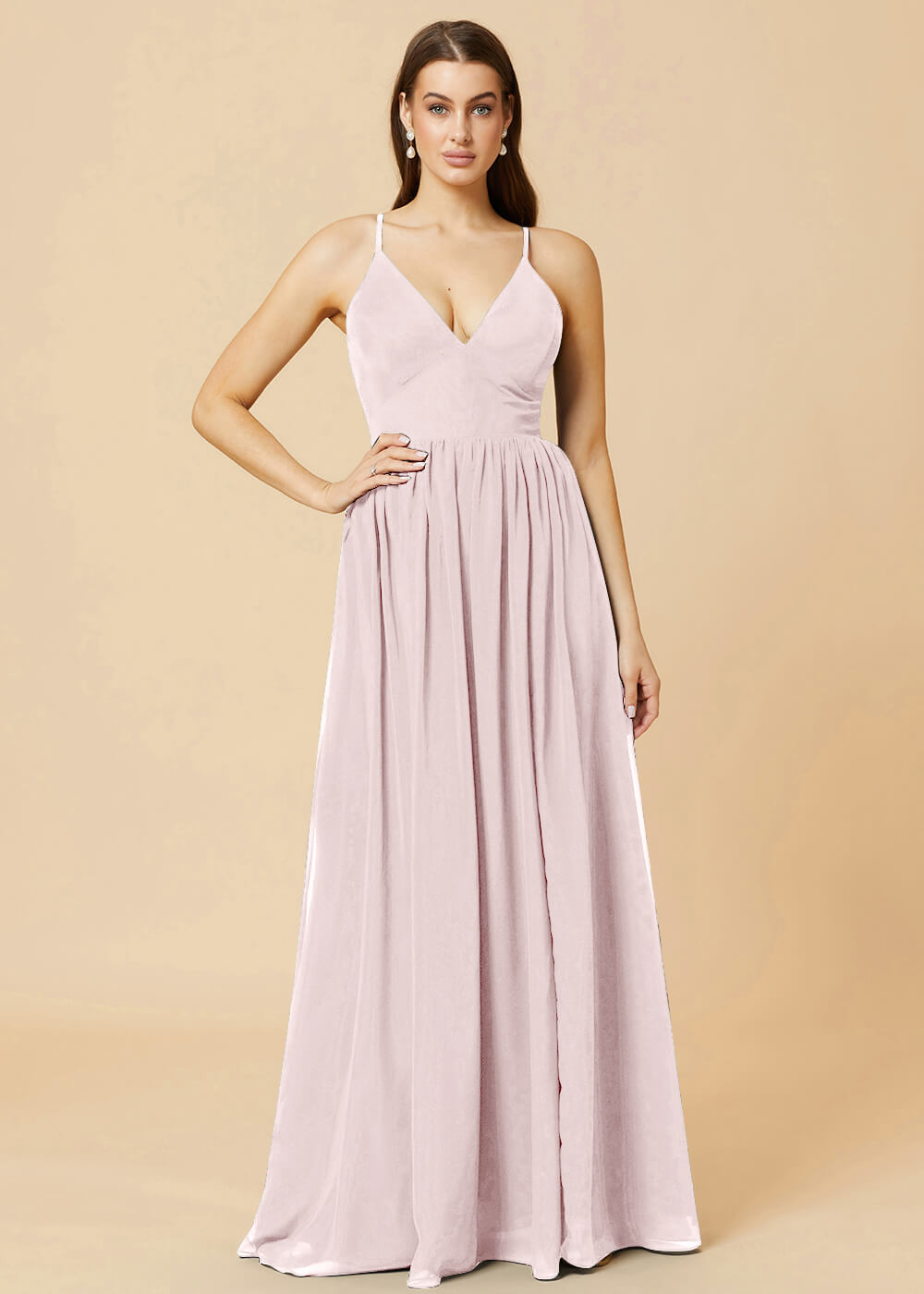 Deep V-neck Tie Back A-line Chiffon Bridesmaid Dress