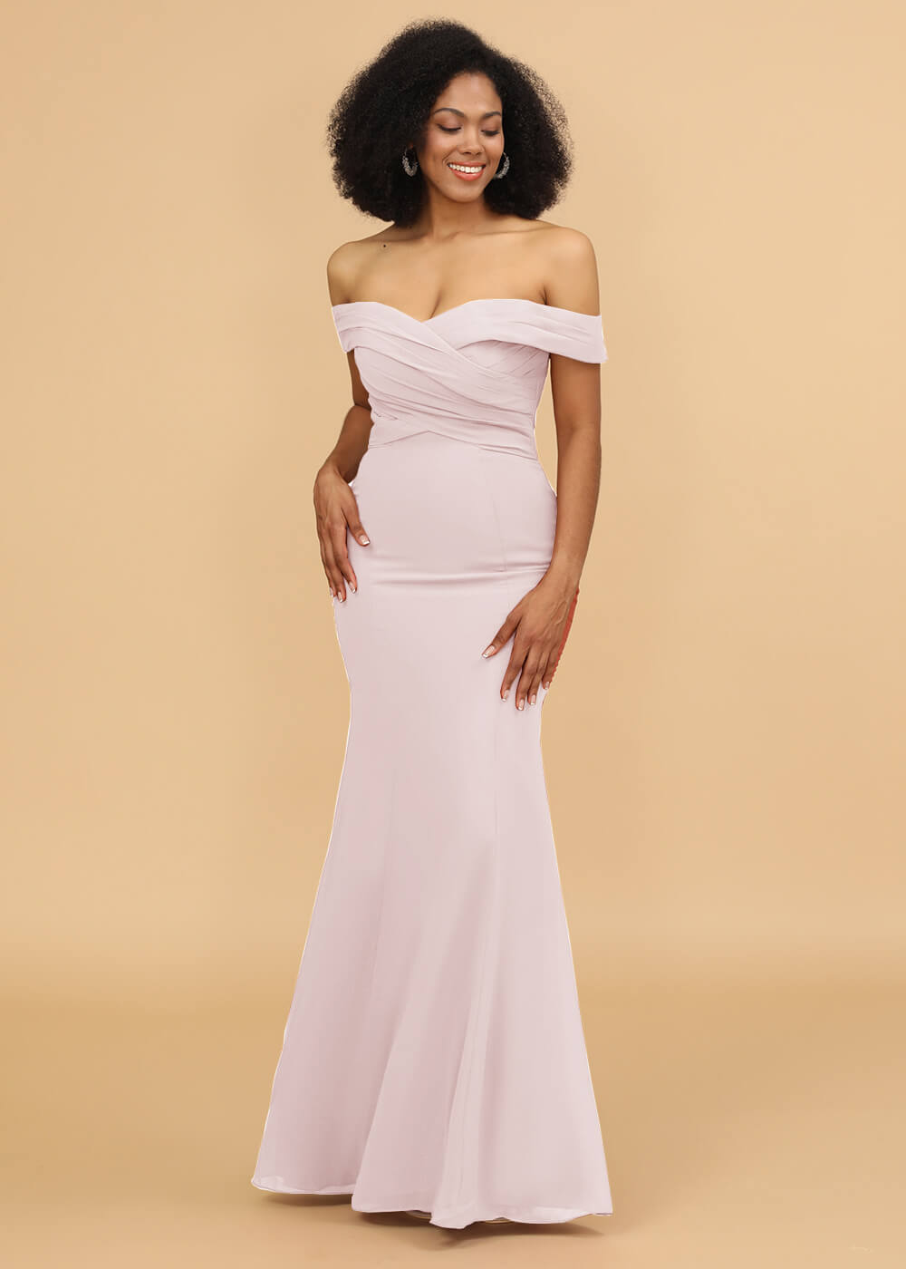 Off the Shoulder Trumpet Chiffon Bridesmaid Dress