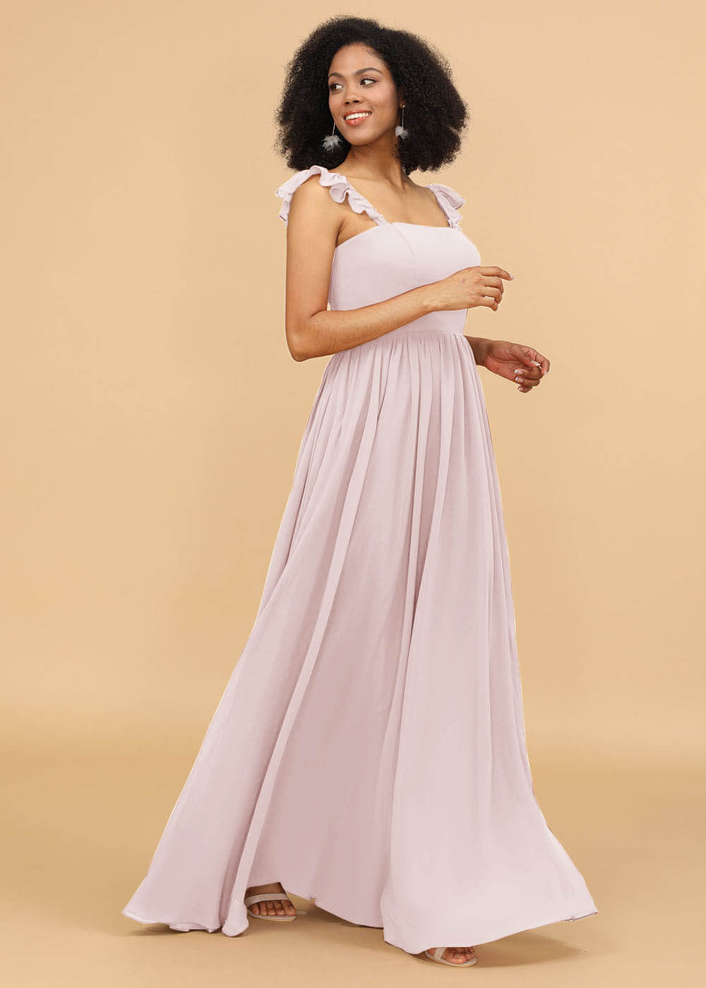 A-line Square Neck Straps Bridesmaid Dress