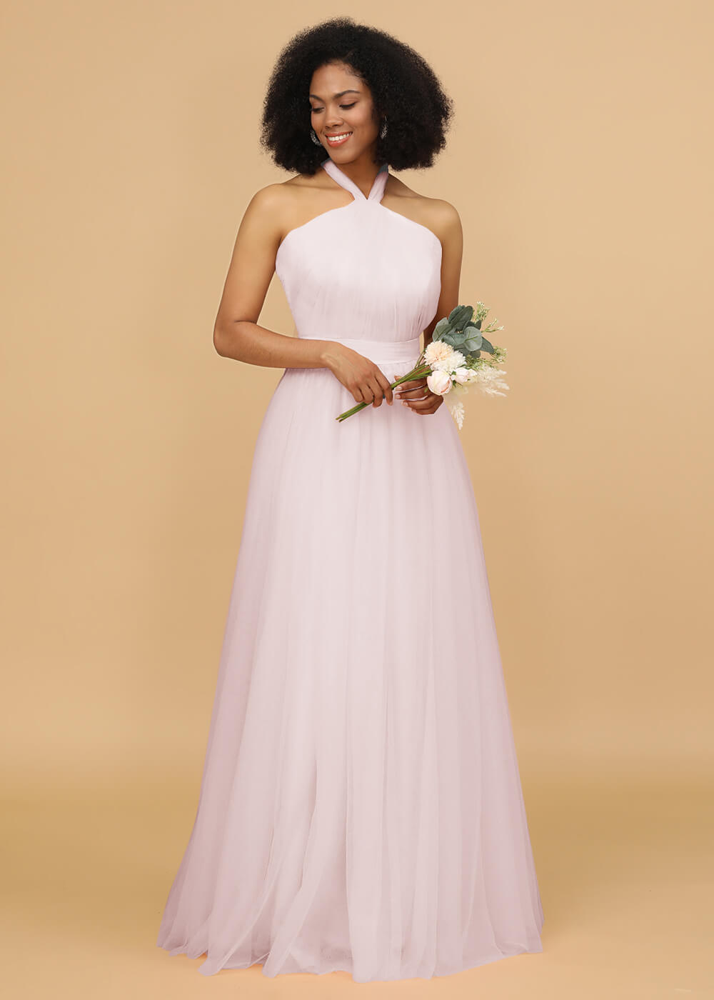 Halter Neck Tulle A-line Bridesmaid Dress