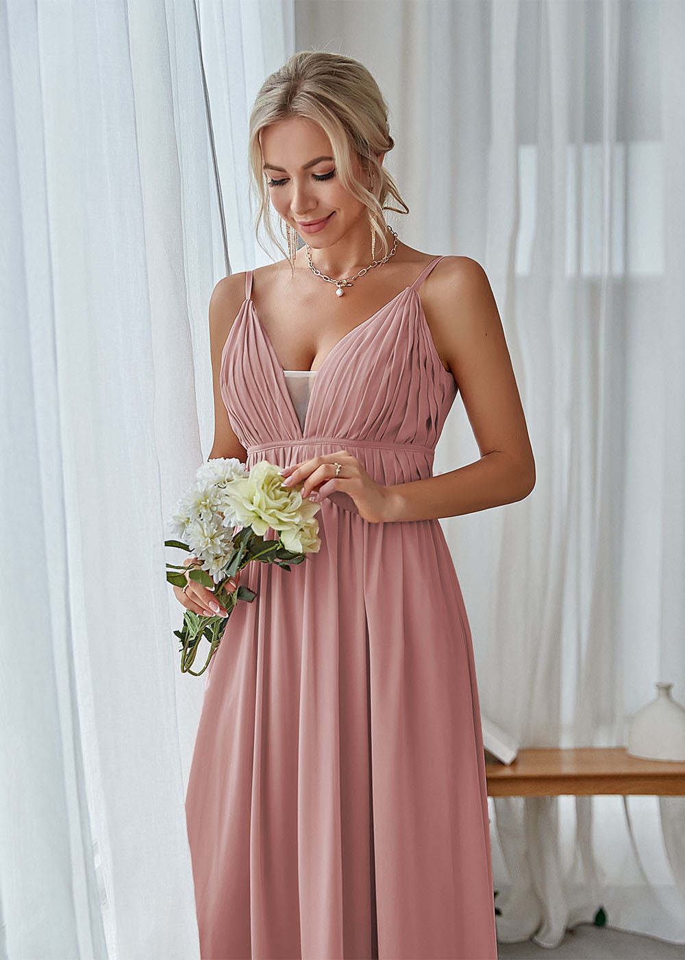 Adjustable Straps Backless Bridesmaid Dress
