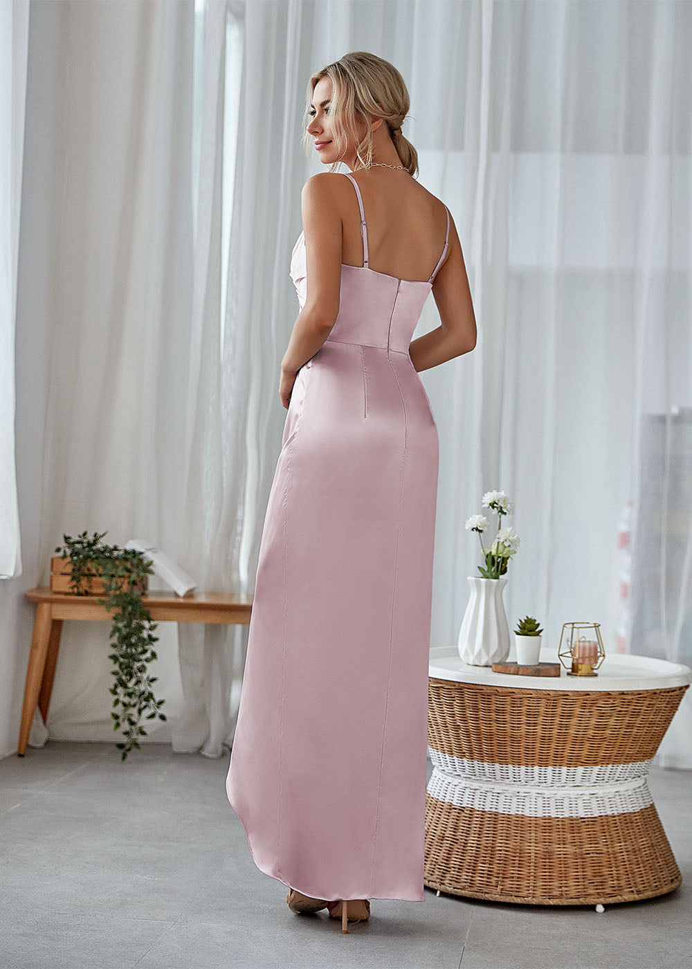 Satin Irregular Sheath Bridesmaid Dress