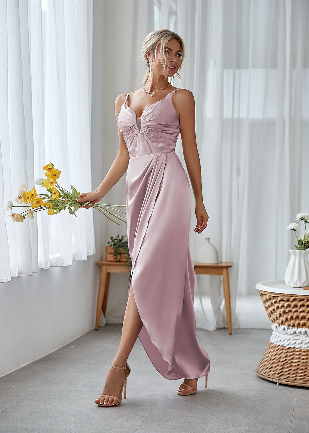 Satin Irregular Sheath Bridesmaid Dress