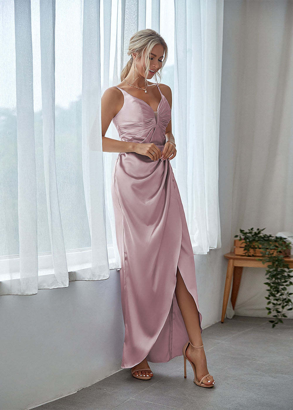 Satin Irregular Sheath Bridesmaid Dress