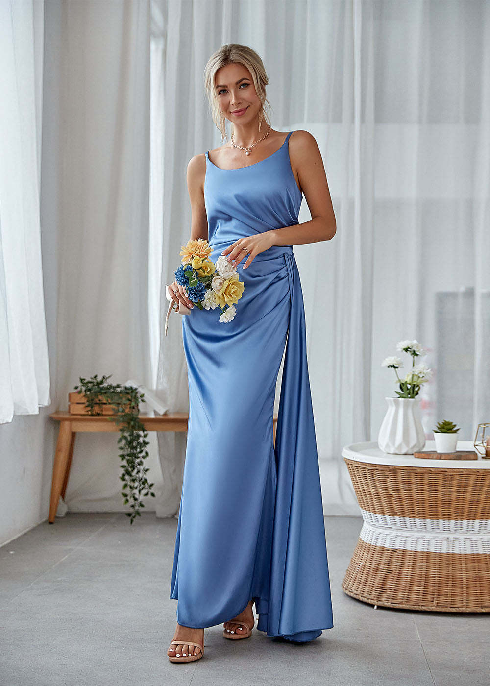 Satin Long Sheath Wedding Party Dress