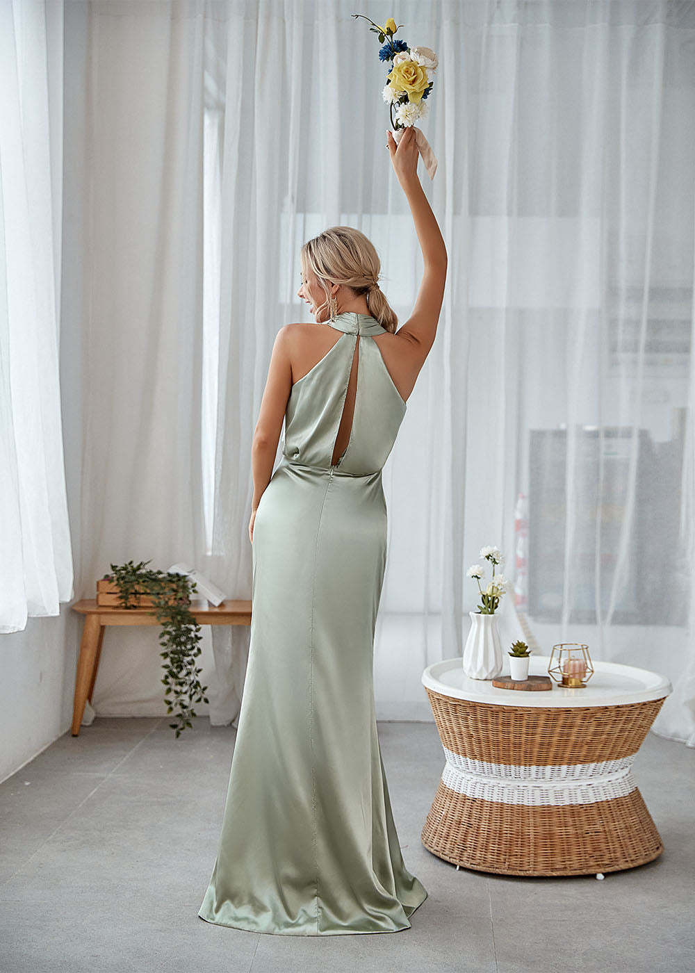 Halter Sheath Luxe Satin Maxi Dress