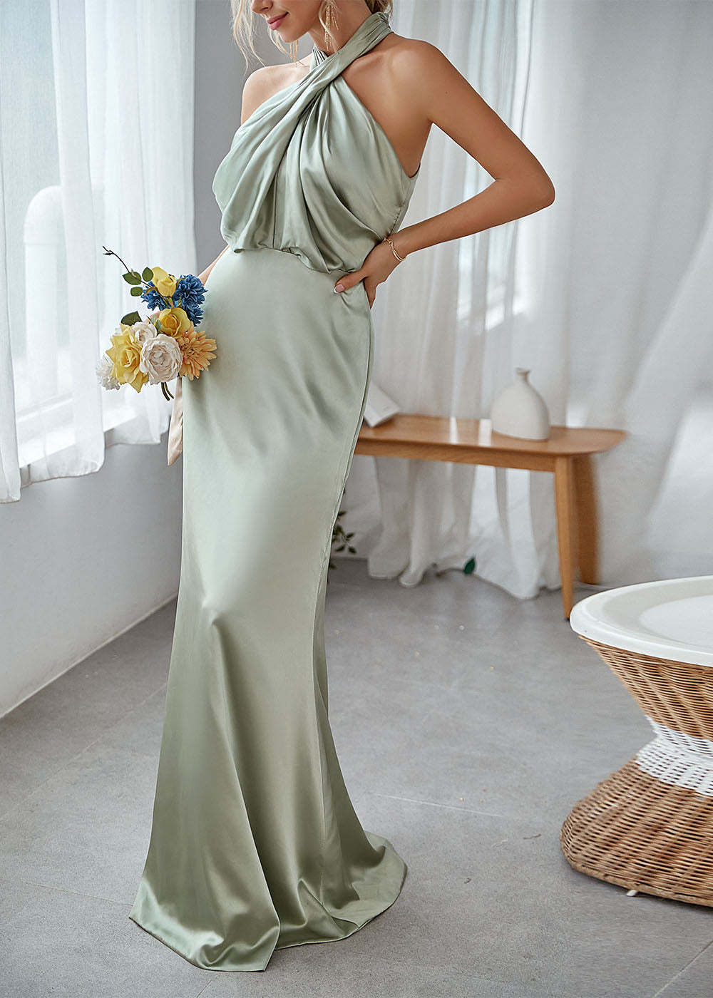 Halter Sheath Luxe Satin Maxi Dress